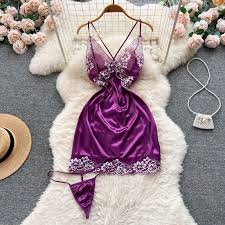 SINGREINY ลูกไม้ลายดอกเร้าอารมณ์ชุดราตรีแขนกุด Backless Porno ชุดนอน  Nightwears + Thongs โปร่งใสเซ็กซี่สั้นชุด - AliExpress