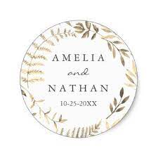 Gold Leaf Wreath Garden Wedding Sticker Zazzle Com Wedding Stickers Gold Leaf Invitations Leaf Wreath