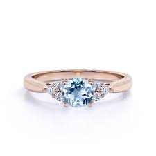 Levian 14k white gold aquamarine blue topaz and south sea pearl ring. Jeenmata 1 10 Ct Round Light Blue Genuine Aquamarine Diamond 7 Stone Vintage Engagement Ring In 10k Rose Gold Walmart Com Walmart Com