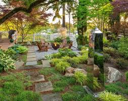 To Design A Modern Yard To Complement A Traditional Home A Seattle Landscape Is Created With Elements That Combine The H Backyard Landscaping Plants Landscape