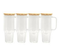40oz Sublimation Glass Tumbler with Handle & Bamboo Lid ...