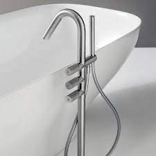 Rubinetto Per Vasca Da Terra Monoforo In Acciaio Inox Con Doccetta Vasca Rubinetti Acciaio