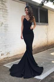 Mermaid Spaghetti Straps Sweep Train Black Stretch Satin Black Mermaid Prom Dress Black Prom Dresses Prom Dress With Train