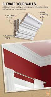 Cutting crown molding requires a compound cut where you both change the angle vertically and horizontally. Crown Moulding Build Up Project Instructions The Home Depot Home Diy Home Remodeling Diy Home Improvement