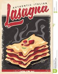Lasagna Retro Promo Poster Design Template Authentic Italian Food Menu With Hot And Tasty Lasagna Graphic Vector Pasta Illustration Lasagna Tasty Logo Retro