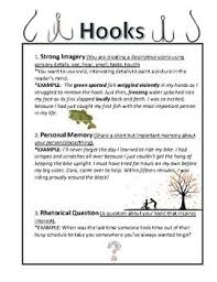This Handout Provides Three Easy Descriptive Essay Hooks Along With Pointers And An Example Of Each Hook Handouts Middle School Language Arts Essay