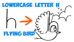 Flying Bird Cute Bird Drawing For Kids How To Draw A Flying Cartoon Bird From A Lowercase Letter H Shape Tutorial For Kids How To Draw Step By Step Drawing Tutorials Lower Case Letters Lowercase A Drawing