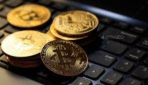 Bitcoins On A Black Laptop Money Technology Photos Bitcoin