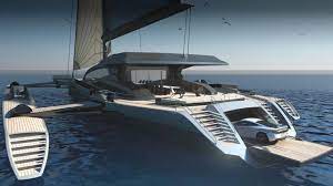The World S Largest Sailing Trimaran Has A Garage For Your Mclaren Boat Boat Design Yacht Design