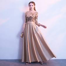 ssyfashion new mother of the bride dress the banquet elegant gold and navy blue 3 4 sleeves satin sequins long party pakaian pesta model pakaian gaun perempuan