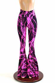 Neon Pink Lightning Print Uv Glow Bell Bottom Flares Leggings Etsy Fashion Design Clothes Flare Legging Bell Bottoms