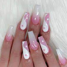 Buy Feilisa Press On Nails Long Coffin Pink Fake Nails Acrylic Glossy Chinese Design False Nails Prom Taichi Nails Women S 24 Pcs Online In Turkey B098gs5x4w