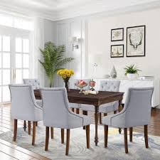 These dining chairs feature sturdy wood frames in a. Dining Room Chairs Set Of 6 Tufted Upholstered Dining Chairs With Nailhead Trim Solid Wood Legs Fabric Dining Room Chairs Classic Accent Leisure Chair For Living Room Meeting Hotel Gray W12150 Walmart Com