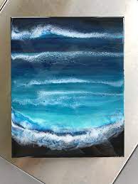 Seascape Painting Acrylic Painting Ocean Painting Resin Art Resin Painting Abstract Seascape Black Sand Beach Acrylic Pour Painting Seascape Paintings Ocean Painting Resin Painting