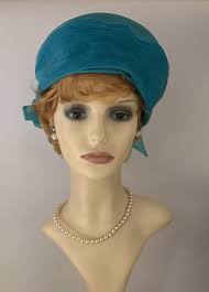 Mitzi Lorenz Vintage 1960s Turquoise Turban Style Hat Chiffon Rear Bow  Lined