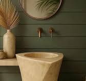 Custom-made Beige Travertine Pedestal Sink, Custom travertine pedestal sink bringing warmth and natural texture into modern bathrooms., #TravertineSink, #PedestalSink, #BeigeTravertine, #StoneSink, ...