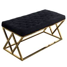 Everly Quinn Lainez Upholstered Bench Ulphostery Black Color Gold Tasarim