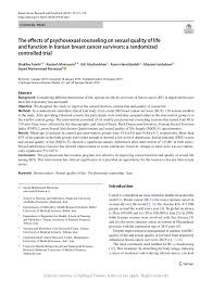 The study also found no conclusive evidence that. The Effects Of Psychosexual Counseling On Sexual Quality Of Life And Function In Iranian Breast Cancer Survivors A Randomized Controlled Trial Request Pdf