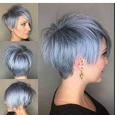 There is always the option to escape a regular pattern and take the ash grey hair color trend to a whole new level. Blue Grey Pixie Cut Novocom Top