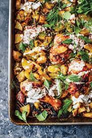 Harissa Chicken With Leeks Potatoes And Yogurt Recipe Harissa Chicken Food Recipes Sheet Pan Harissa Recipes Harissa Chicken Sheet Pan Dinners
