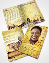 Bifold Order Of Service Obituary Template Brochure Summer Sunny Sunflowers Funeral Programs Funeral Program Template Obituaries Template