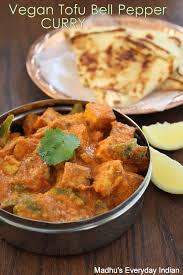 Vegan Tofu Bell Pepper Curry Madhu S Everyday Indian Tofu Indian Recipes Tofu Dishes Curry Recipes