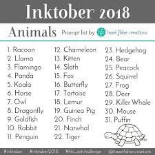 Hit the button, look at a fresh drawing prompt. Hazel Fisher Creations Inktober 2018 Prompt List 31 Days Of Drawing Animals Creative Drawing Prompts Drawing Challenge Drawing Ideas List