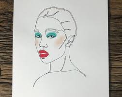 Original Single Line and Make up Illustration/ Colourful Wall Art/ Fashion  Design Print/ Contemporary Art/ Handmade
