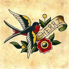 The Image Of The Swallow And Lettering Name Style Old School Tags Cool Popular Traditional Tattoo Bird Sparrow Tattoo American Traditional Tattoo