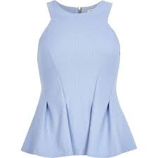 River Island Light Blue Textured Peplum Top Clothes Design High Neck Shirts Clothes