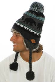Beanie hat cap solid plain knit ski skull cuff winter warm slouchy men women. Knitted Faux Fur Ear Flap Winter Ski Hat Black Bear
