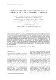 Pdf Food Insecurity Among University Students At Two Selected Public Universities In Malaysia