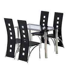 Mecor Dining Room Table Set 5 Piece Glass Kitchen Table And Leather Chairs Kitchen Furnitu Glass Dining Table Set Dining Room Table Set Black Dining Table Set