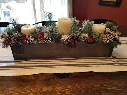 Large Wood Box Christmas Centerpiece Kitchen Table Christmas Table Decorations Kitchen Table Centerpiece Christmas Kitchen Decor