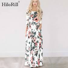 Cette jolie robe longue imprimé floral. Hilorill Robe Longue A Fleurs Imprime Floral Style Boho Tenue De Plage Maxi Tenue De Soiree Ete 2021 Aliexpress