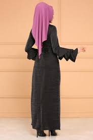 kollari firfirli simli elbise 4029ef311 siyah thumbnail fashion dresses hijab