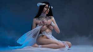 Alin Ma sexy in cosplay costume as Albedo from Overlord erotic hd topless  big tits beauty hd wallpaper 1920x1080 nude models and pornstars wallpapers