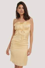 Drawstring Detail Dress Yellow Na Kdlounge Com