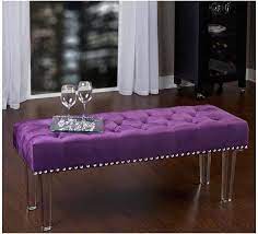 Bed Bench End Foot Velvet Ottoman Tufted Footstool Bedroom Furniture Purple Glam Furniture Upholstered Bench Bedroom Nailhead Furniture