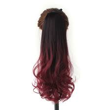 Long Wave Wine Red Lace Up Synthetic Ponytail 22 Inches Clip In Hair Extensions Synthetic Hair Extensions Curly Clip Ins