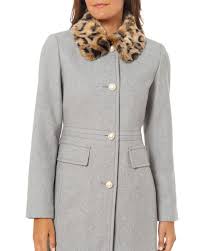 Kate Spade Leopard Faux Fur Collar Coat In Heather Grey Gray Lyst