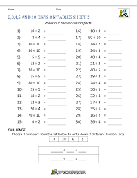 division facts worksheets