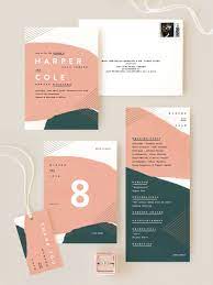 Jade And Peach Geometric Invitation Suite Customization Available On Minted Com By Minted Artist Moglea Geometric Invitations Invitations Invitation Design