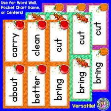 Grade 3 Fall Dolch Sight Word Cards Pocket Chart Game