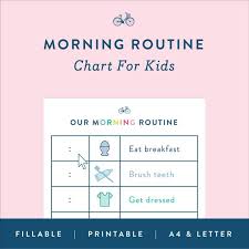 Kids Morning Routine Chart Printable Fillable Editable