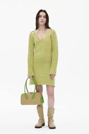 Knit the 2 slipped stitches together; Theopen Product Cotton Knit Sleeveless Dress Green Garmentory