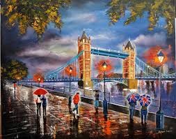 Rainy Day In London London Painting London Art Print Landscape Paintings