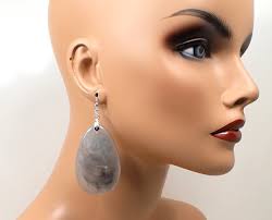 Handmade Large Marbled Gray Teardrop Earrings, Silver Plated, Maximalist  Jewelry, Hook Lever Back or Clip On