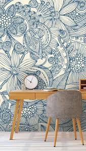 Flowers And Doodles Blue Wall Mural Wallsauce Uk Wall Murals Blue Wallpapers Mural