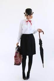 Das mieder ist komplett mit einem koordinierenden gewebe gefüttert. Disney Kostume Mary Popins Weisses Hemd Schwarzer Rock Hut Mit Blumen Grosser Regenschirm Tasche Disney Kostum Mary Poppins Kostum Schwarzer Rock